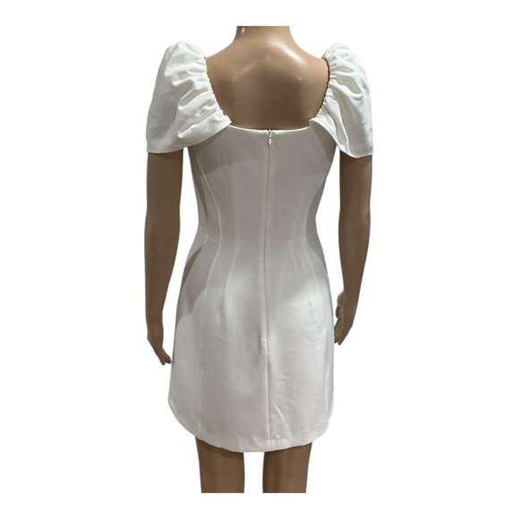 French Connection Whisper Gathered Sleeve Mini Dress Size 2 Off-White - Picture 2 of 13